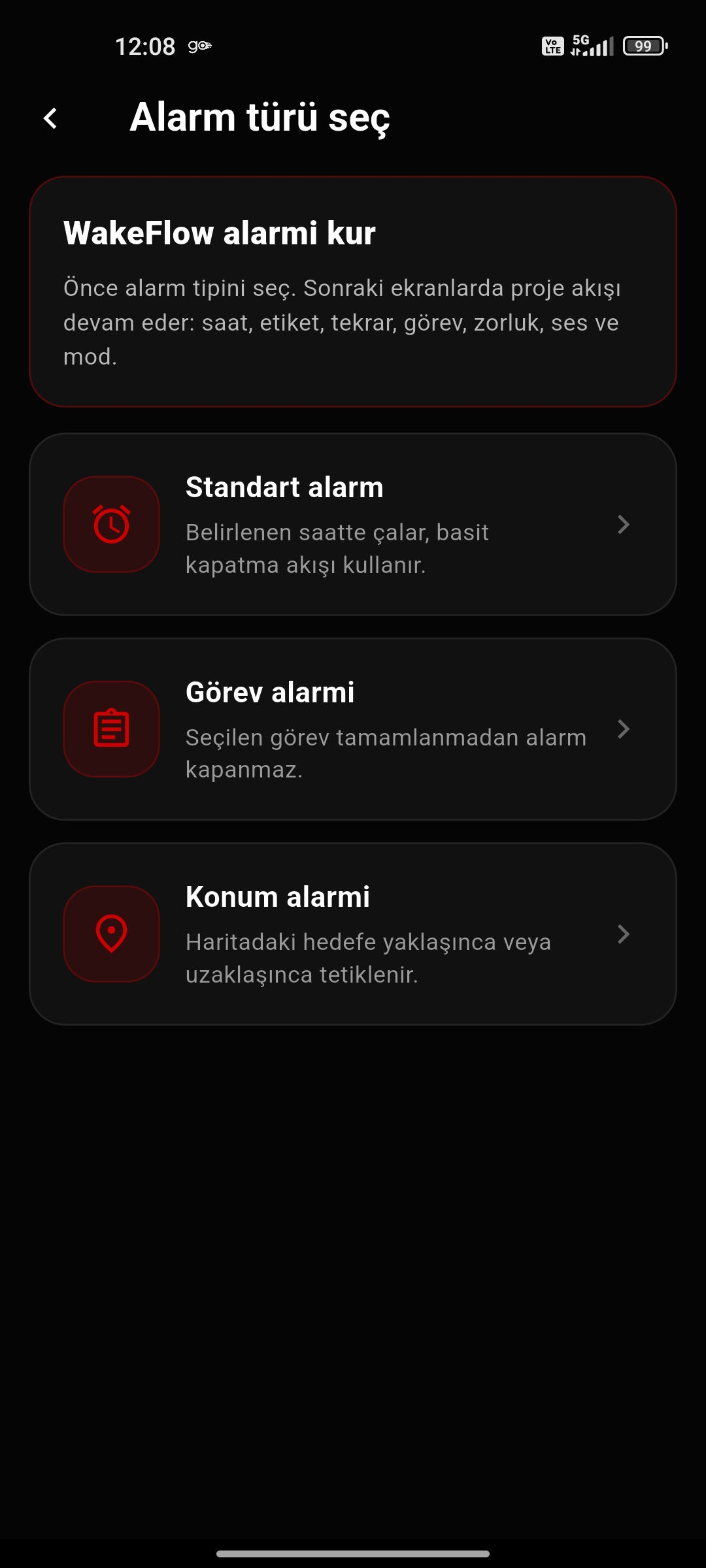 Alarm türü seç
