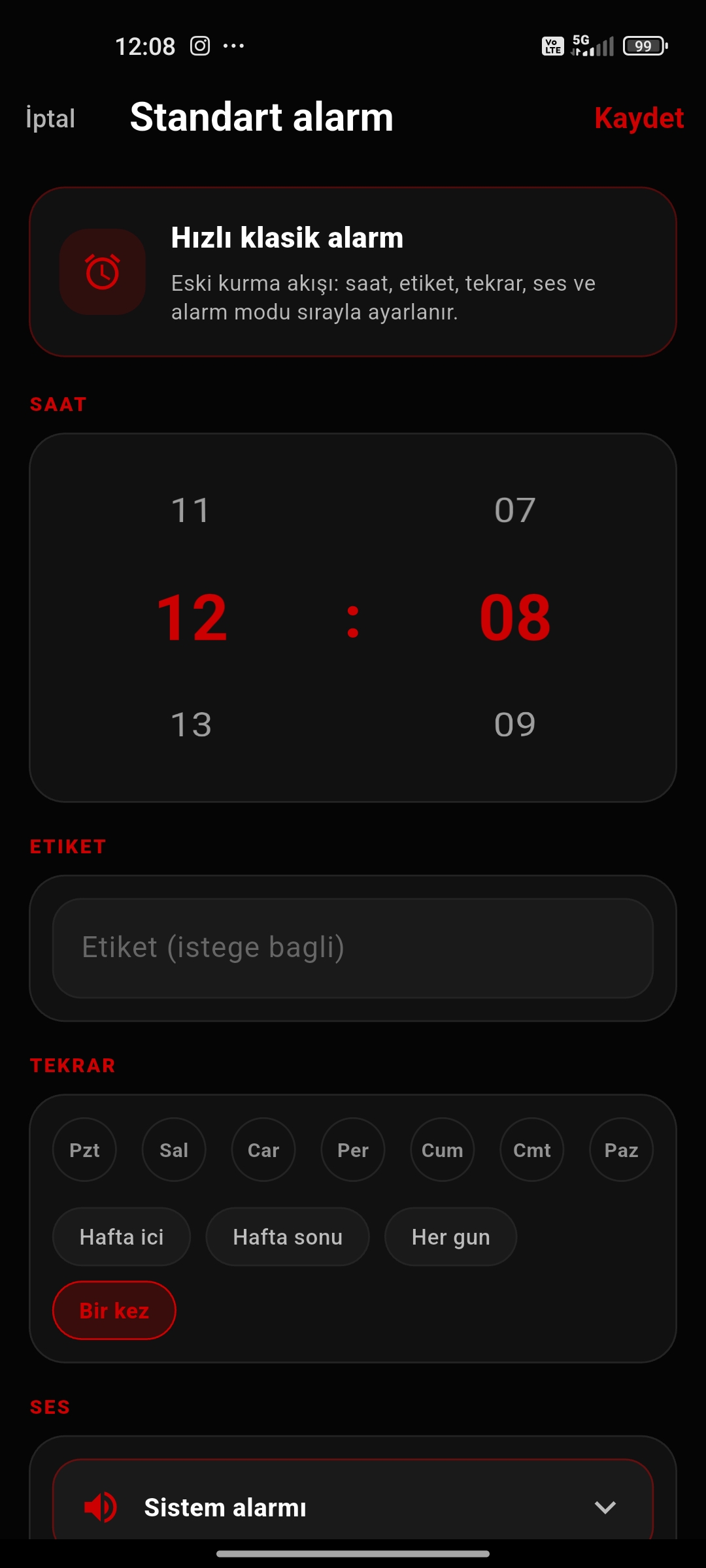 Standart alarm